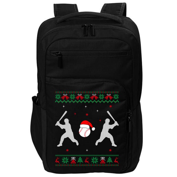 Funny Baseball Ugly Christmas Sweater Xmas Baseball Player Impact Tech Backpack