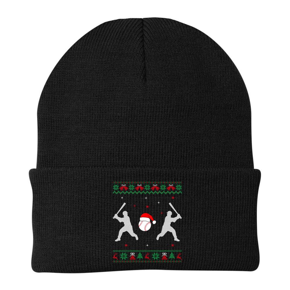 Funny Baseball Ugly Christmas Sweater Xmas Baseball Player Beanie