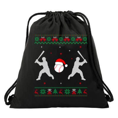 Funny Baseball Ugly Christmas Sweater Xmas Baseball Player Drawstring Bag