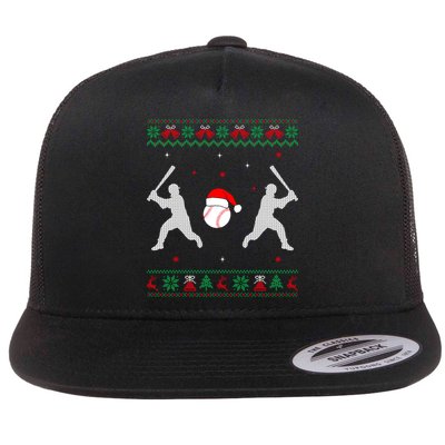 Funny Baseball Ugly Christmas Sweater Xmas Baseball Player Flat Bill Trucker Hat