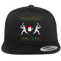 Funny Baseball Ugly Christmas Sweater Xmas Baseball Player Flat Bill Trucker Hat
