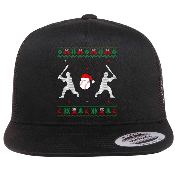 Funny Baseball Ugly Christmas Sweater Xmas Baseball Player Flat Bill Trucker Hat