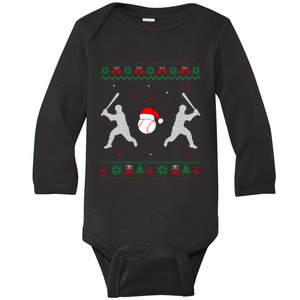 Funny Baseball Ugly Christmas Sweater Xmas Baseball Player Baby Long Sleeve Bodysuit