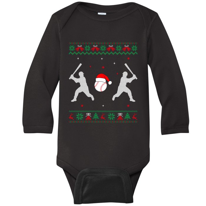 Funny Baseball Ugly Christmas Sweater Xmas Baseball Player Baby Long Sleeve Bodysuit