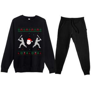 Funny Baseball Ugly Christmas Sweater Xmas Baseball Player Premium Crewneck Sweatsuit Set