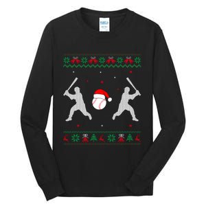 Funny Baseball Ugly Christmas Sweater Xmas Baseball Player Tall Long Sleeve T-Shirt