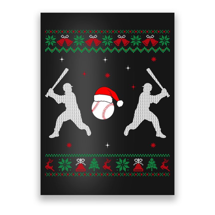 Funny Baseball Ugly Christmas Sweater Xmas Baseball Player Poster