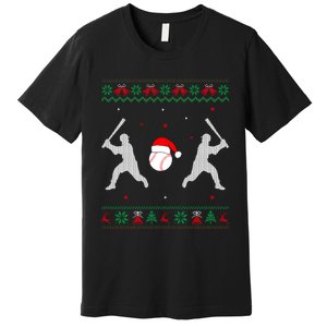 Funny Baseball Ugly Christmas Sweater Xmas Baseball Player Premium T-Shirt