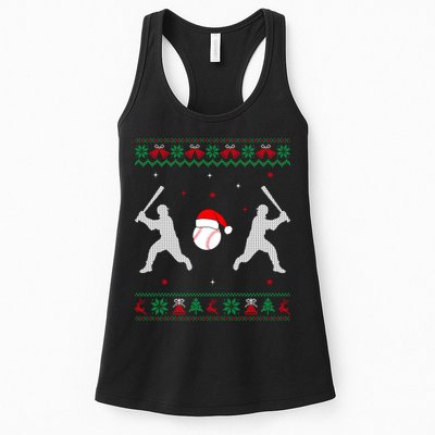 Funny Baseball Ugly Christmas Sweater Xmas Baseball Player Womens Tank Top
