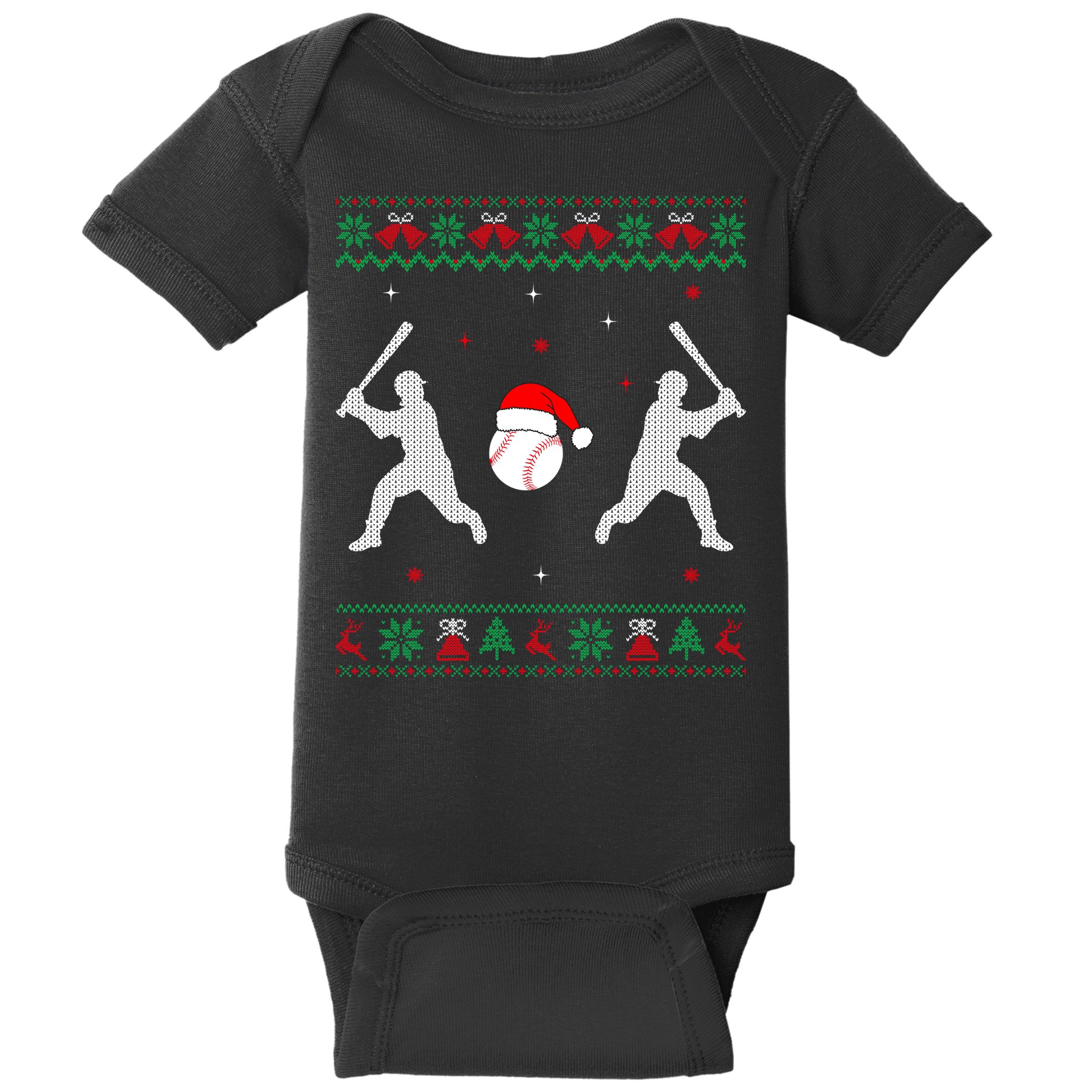 Funny Baseball Ugly Christmas Sweater Xmas Baseball Player Baby Bodysuit