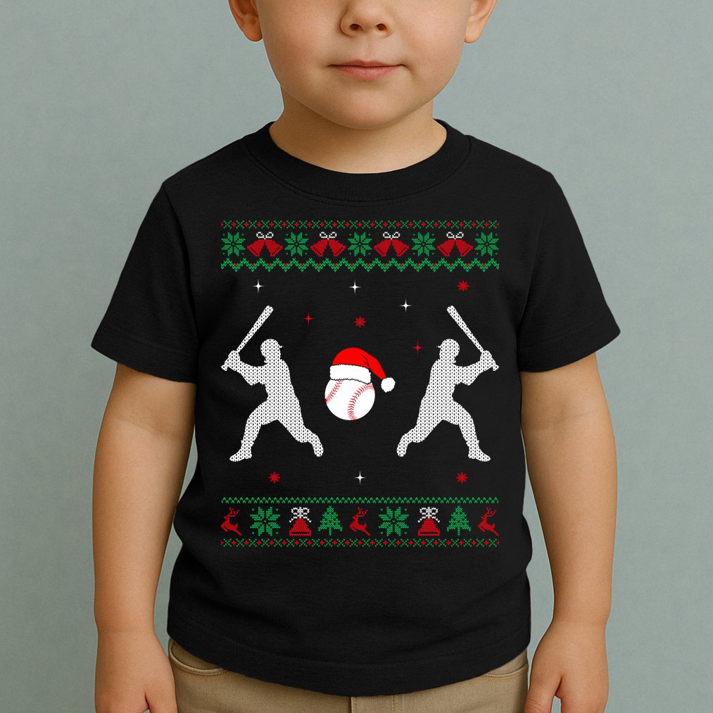Funny Baseball Ugly Christmas Sweater Xmas Baseball Player Toddler T-Shirt