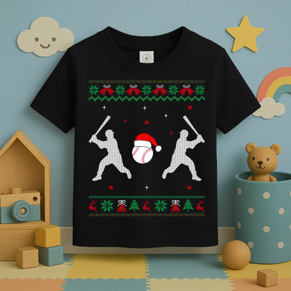 Funny Baseball Ugly Christmas Sweater Xmas Baseball Player Toddler T-Shirt