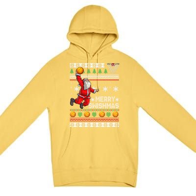 Funny Basketball Ugly Christmas Sweater Santa Merry Swishmas Premium Pullover Hoodie