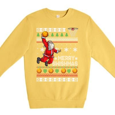 Funny Basketball Ugly Christmas Sweater Santa Merry Swishmas Premium Crewneck Sweatshirt