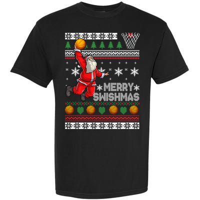 Funny Basketball Ugly Christmas Sweater Santa Merry Swishmas Garment-Dyed Heavyweight T-Shirt