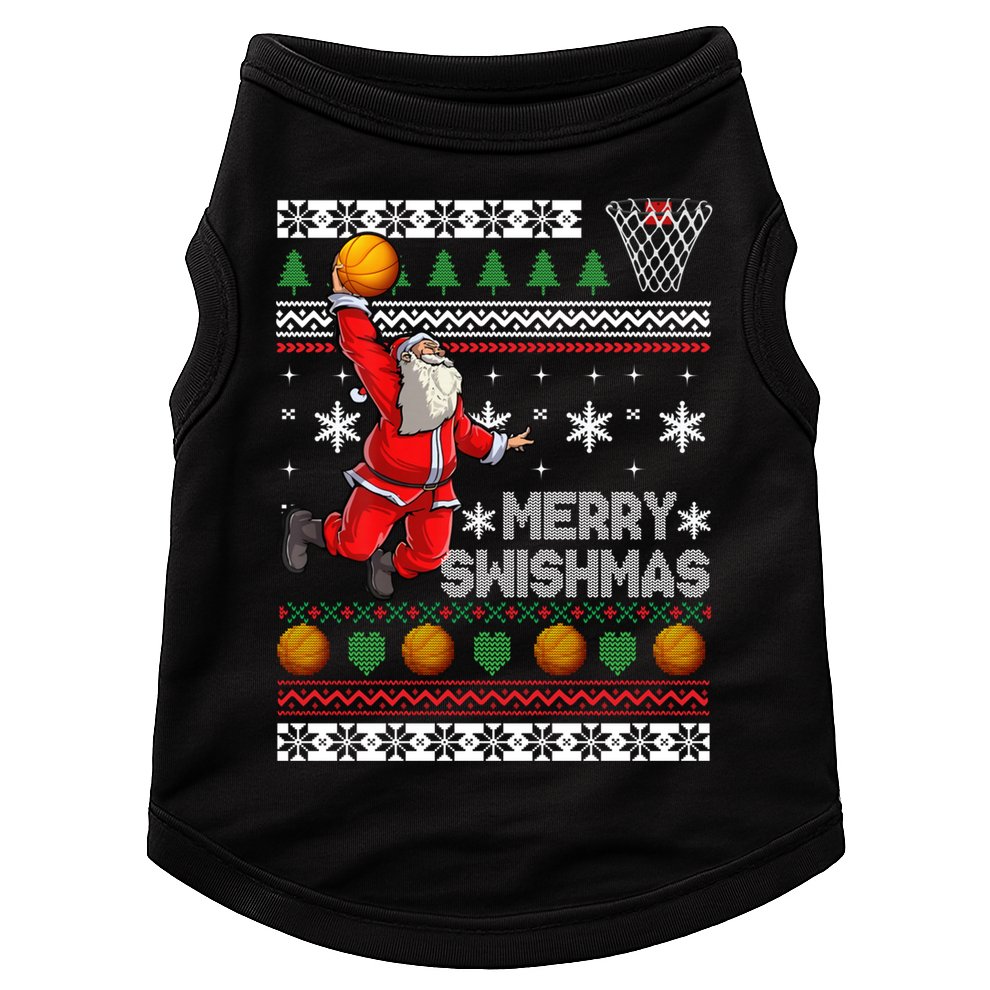 Funny Basketball Ugly Christmas Sweater Santa Merry Swishmas Doggie Tank