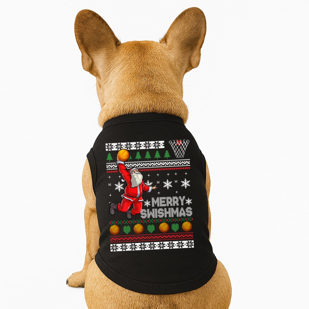 Funny Basketball Ugly Christmas Sweater Santa Merry Swishmas Doggie Tank