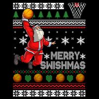 Funny Basketball Ugly Christmas Sweater Santa Merry Swishmas Doggie Tank