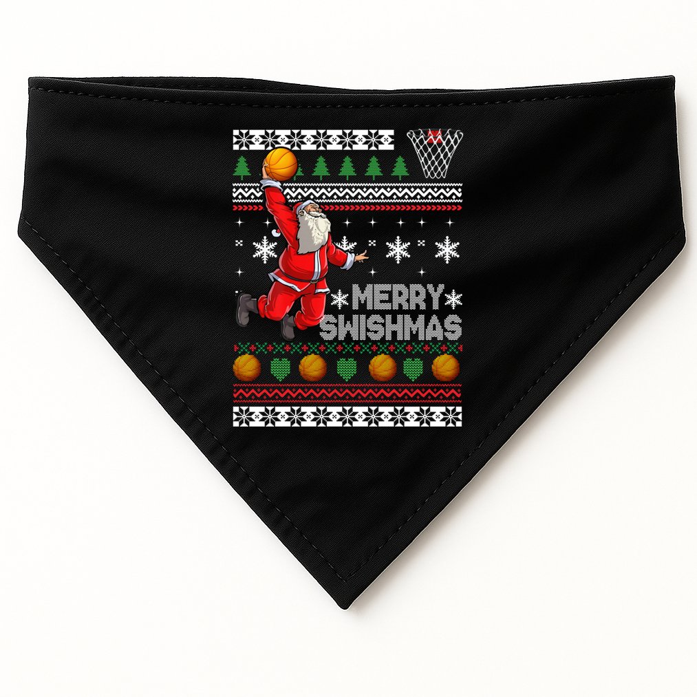 Funny Basketball Ugly Christmas Sweater Santa Merry Swishmas USA-Made Doggie Bandana