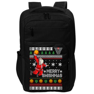 Funny Basketball Ugly Christmas Sweater Santa Merry Swishmas Impact Tech Backpack