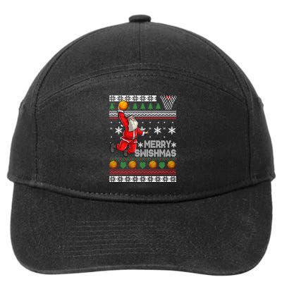 Funny Basketball Ugly Christmas Sweater Santa Merry Swishmas 7-Panel Snapback Hat