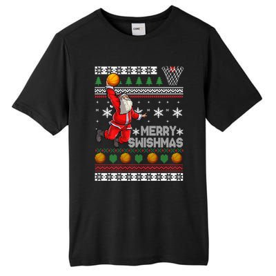 Funny Basketball Ugly Christmas Sweater Santa Merry Swishmas Tall Fusion ChromaSoft Performance T-Shirt