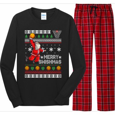 Funny Basketball Ugly Christmas Sweater Santa Merry Swishmas Long Sleeve Pajama Set