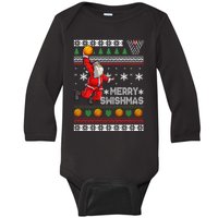 Funny Basketball Ugly Christmas Sweater Santa Merry Swishmas Baby Long Sleeve Bodysuit