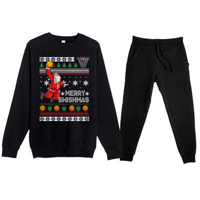 Funny Basketball Ugly Christmas Sweater Santa Merry Swishmas Premium Crewneck Sweatsuit Set