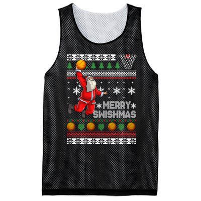 Funny Basketball Ugly Christmas Sweater Santa Merry Swishmas Mesh Reversible Basketball Jersey Tank