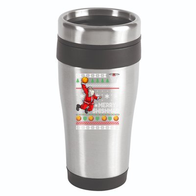 Funny Basketball Ugly Christmas Sweater Santa Merry Swishmas 16oz Travel Tumbler