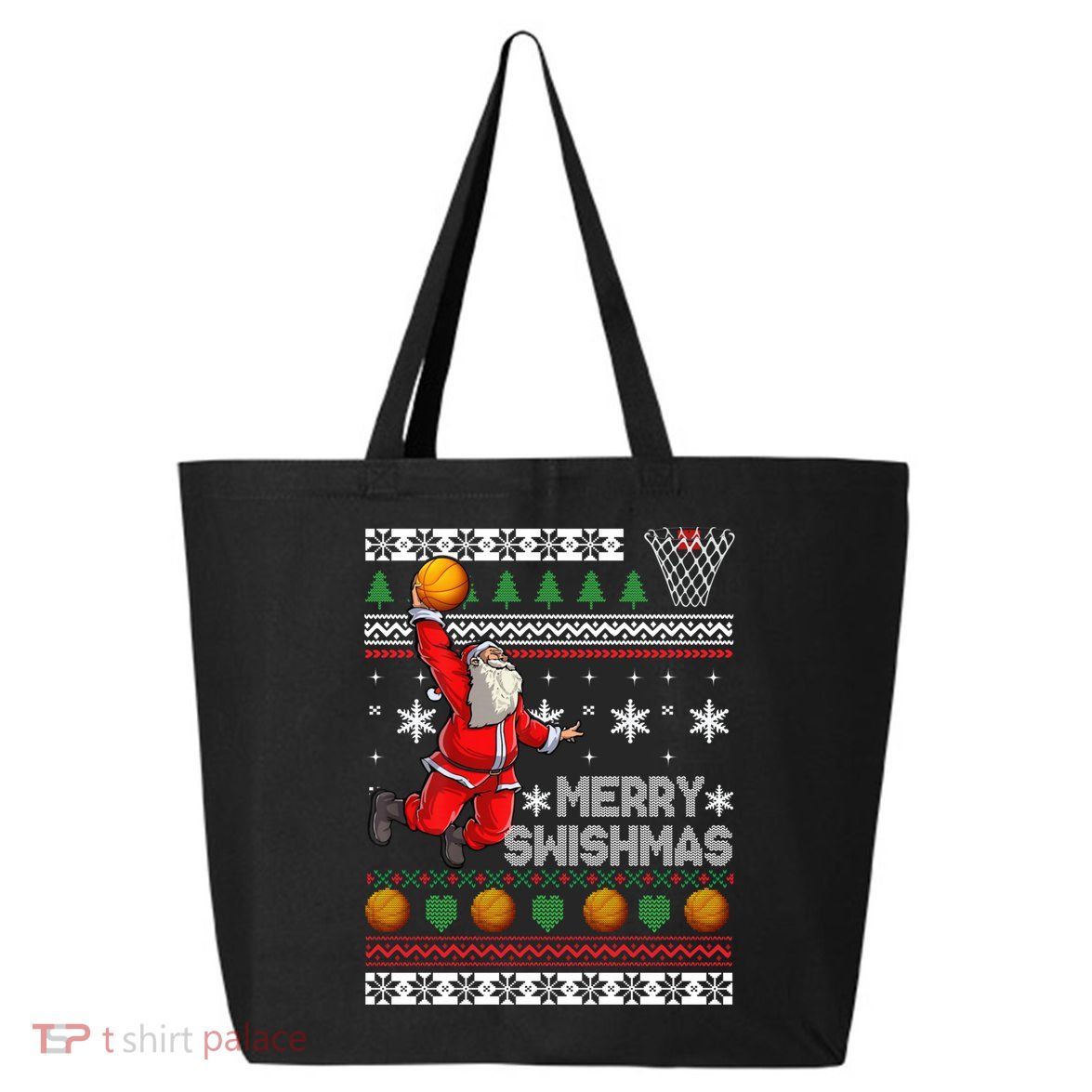 Funny Basketball Ugly Christmas Sweater Santa Merry Swishmas 25L Jumbo Tote