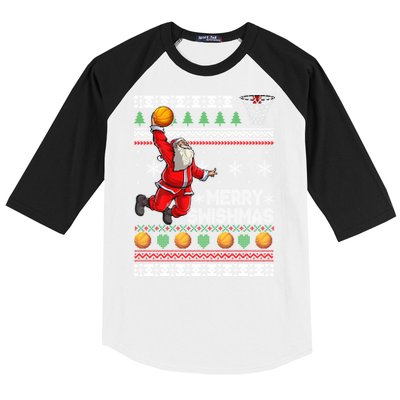 Funny Basketball Ugly Christmas Sweater Santa Merry Swishmas Baseball Sleeve Shirt
