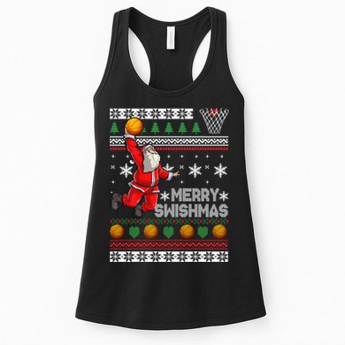Funny Basketball Ugly Christmas Sweater Santa Merry Swishmas Womens Tank Top