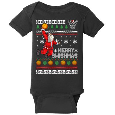 Funny Basketball Ugly Christmas Sweater Santa Merry Swishmas Baby Bodysuit