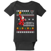 Funny Basketball Ugly Christmas Sweater Santa Merry Swishmas Baby Bodysuit