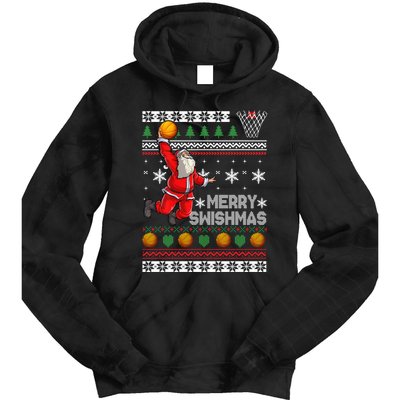 Funny Basketball Ugly Christmas Sweater Santa Merry Swishmas Tie Dye Hoodie