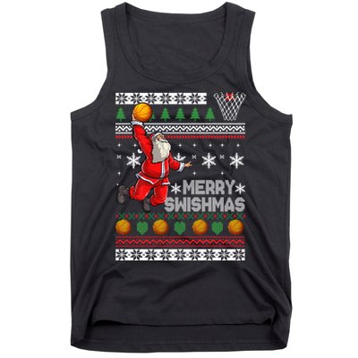 Funny Basketball Ugly Christmas Sweater Santa Merry Swishmas Tank Top