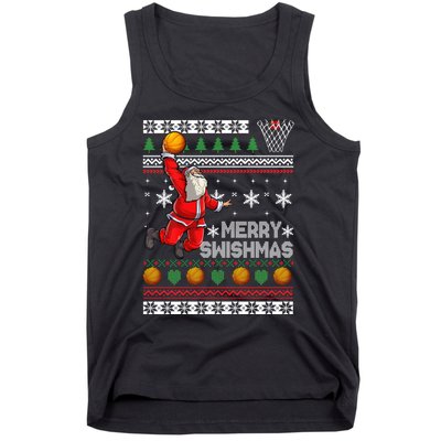 Funny Basketball Ugly Christmas Sweater Santa Merry Swishmas Tank Top