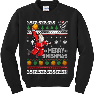 Funny Basketball Ugly Christmas Sweater Santa Merry Swishmas Kids Sweatshirt