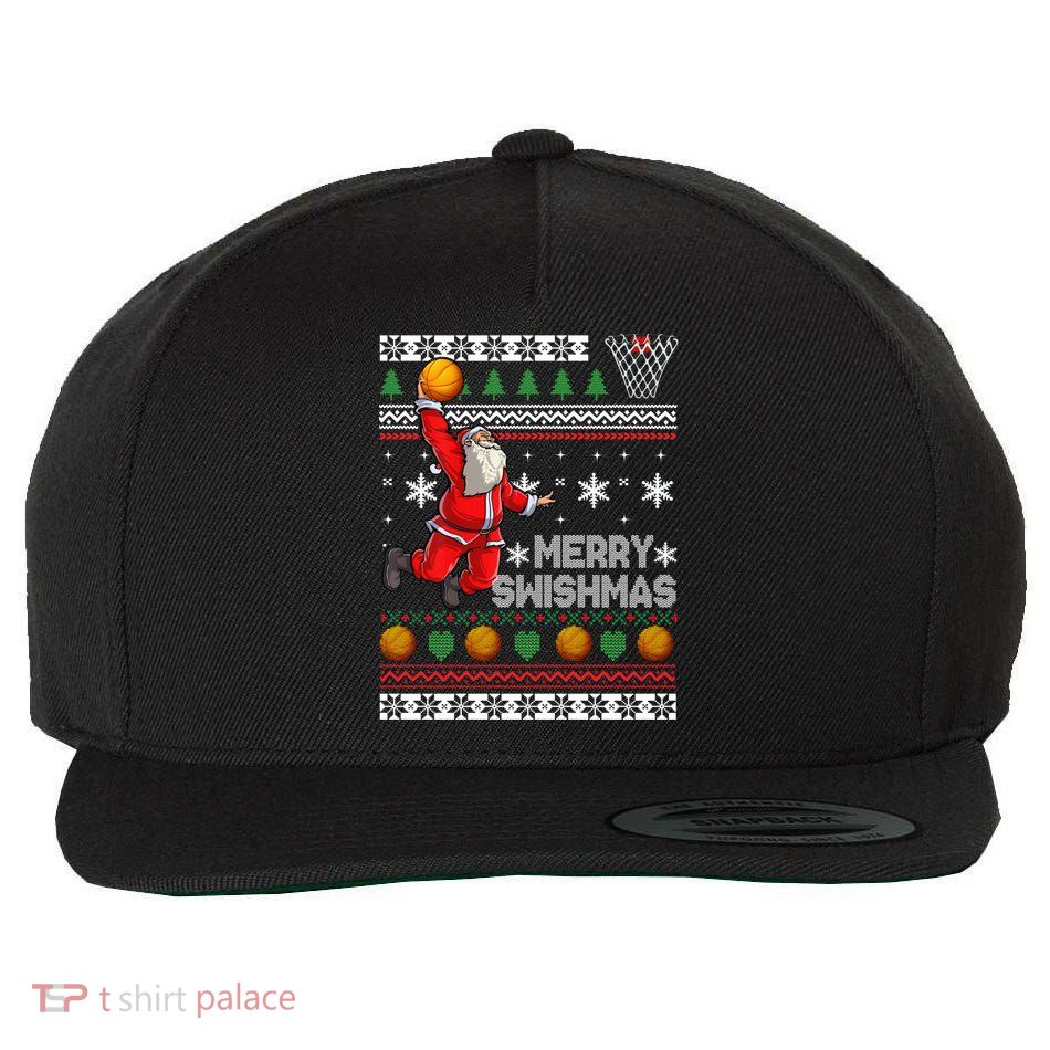 Funny Basketball Ugly Christmas Sweater Santa Merry Swishmas Wool Snapback Cap
