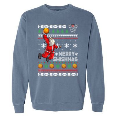 Funny Basketball Ugly Christmas Sweater Santa Merry Swishmas Garment-Dyed Sweatshirt