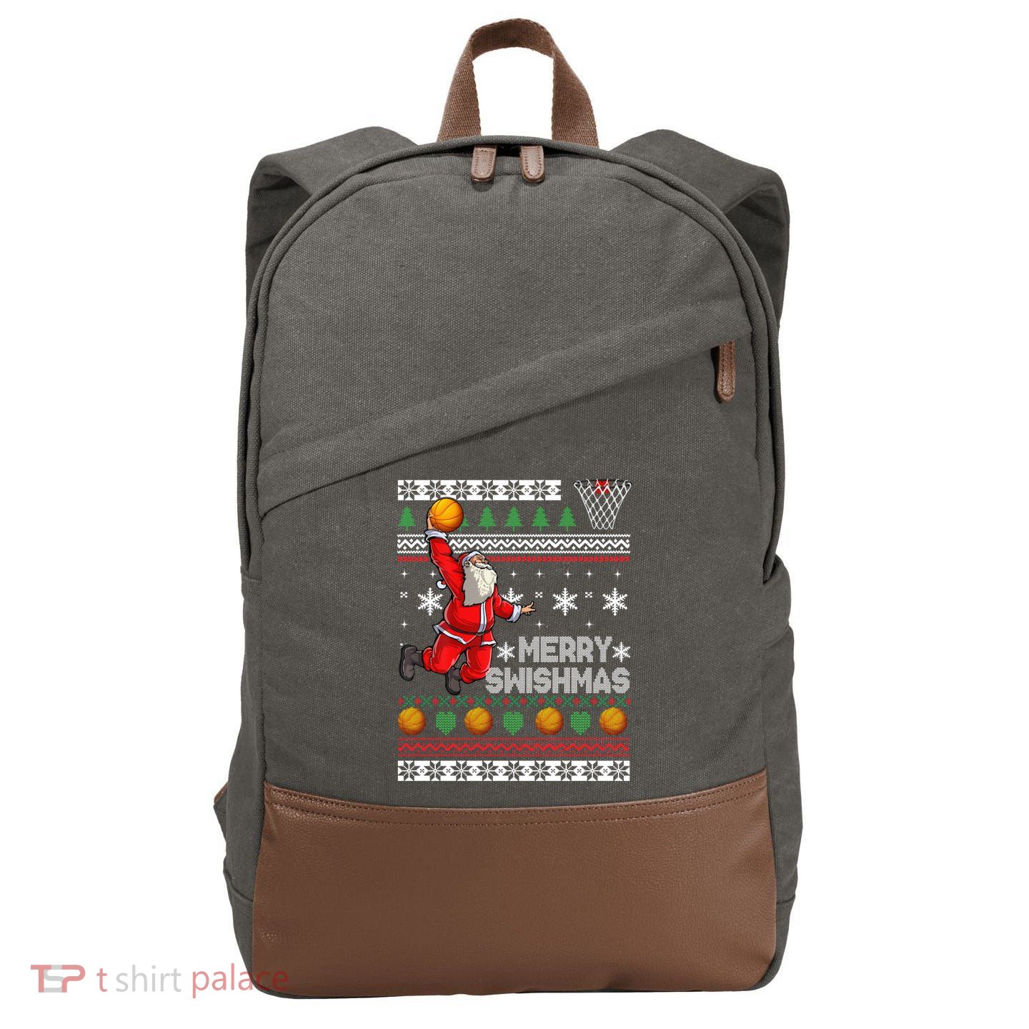 Funny Basketball Ugly Christmas Sweater Santa Merry Swishmas Cotton Canvas Backpack