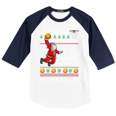 Funny Basketball Ugly Christmas Sweater Santa Merry Swishmas Baseball Sleeve Shirt