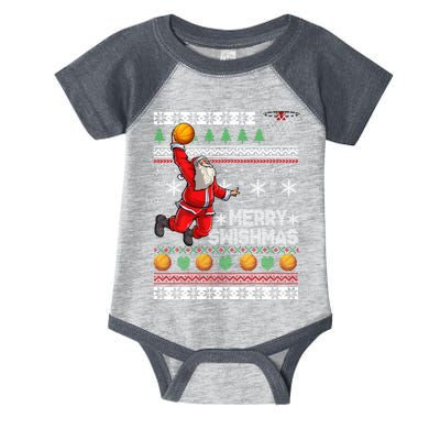 Funny Basketball Ugly Christmas Sweater Santa Merry Swishmas Infant Baby Jersey Bodysuit