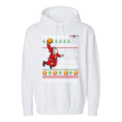 Funny Basketball Ugly Christmas Sweater Santa Merry Swishmas Garment-Dyed Fleece Hoodie