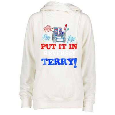 Fireworks Back Up Put It In Reverse Terry Funny 4th Of July Funny Gift Womens Funnel Neck Pullover Hood