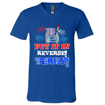 Fireworks Back Up Put It In Reverse Terry Funny 4th Of July Funny Gift V-Neck T-Shirt