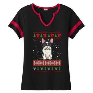 French Bulldog Ugly Christmas Sweater Gift Ladies Halftime Notch Neck Tee