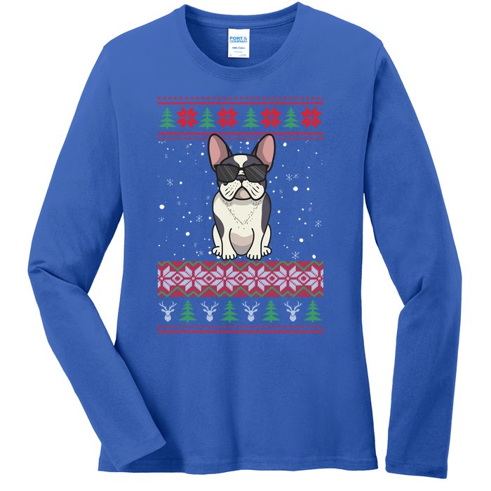 French Bulldog Ugly Christmas Sweater Gift Ladies Long Sleeve Shirt